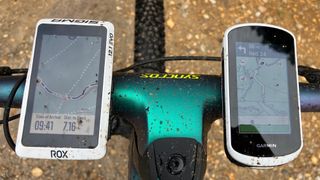 Garmin and Sigma GPS devices showing navigation screens