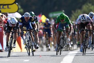Mark Cavendish (Dimension Data), Marcel Kittel (Etixx-QuickStep) and Peter Sagan (Tinkoff) sprint for the line, stage 14 Tour de France