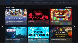 A screenshot of the Steam store page's special events section.