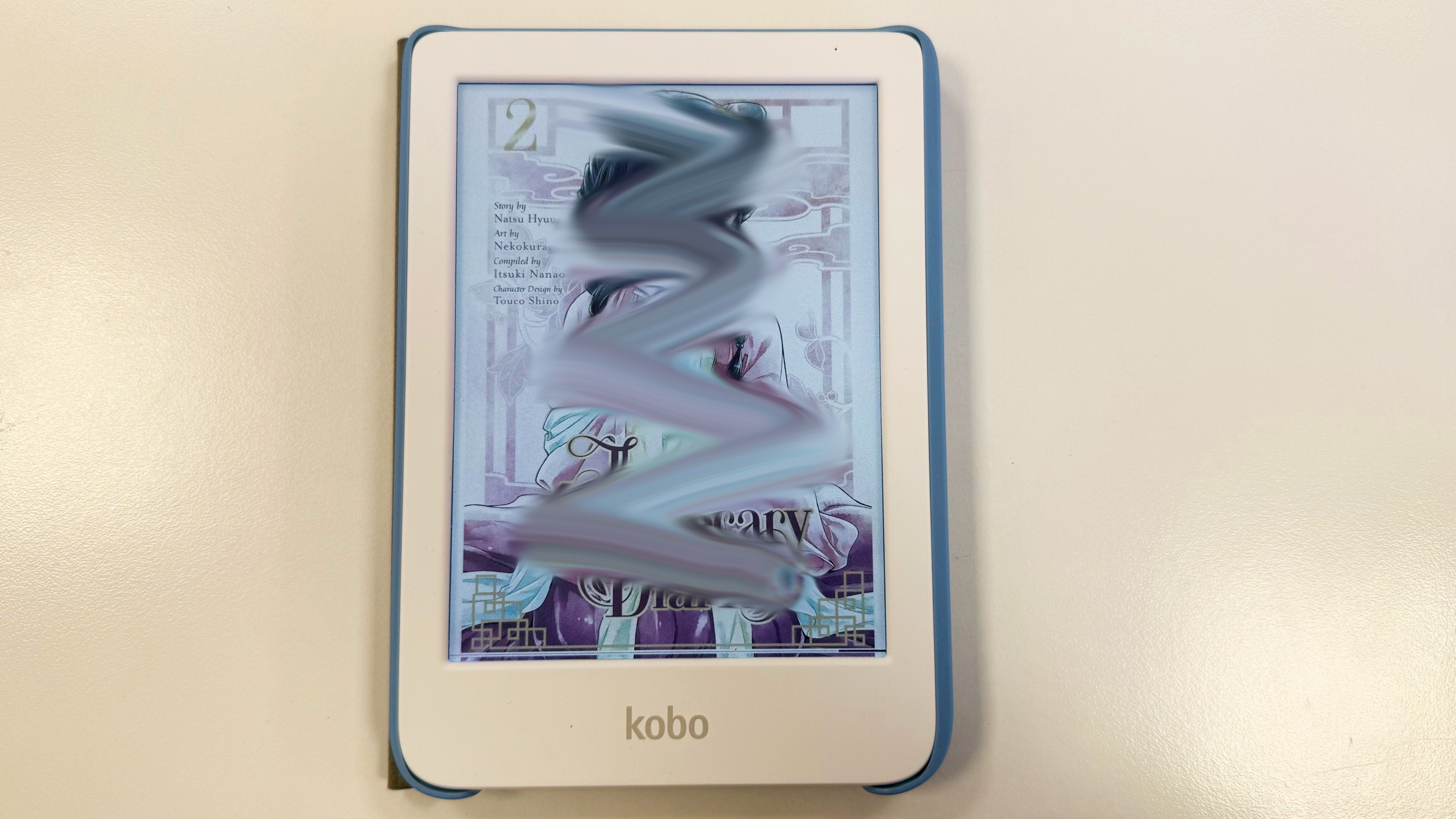 a smudged image of a manga on the kobo clara colour