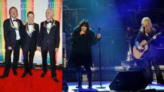 Jimmy Page, Robert Plant and John Paul Jones at the Kennedy Center Opera House, and Ann and Nancy Wilson onstage 