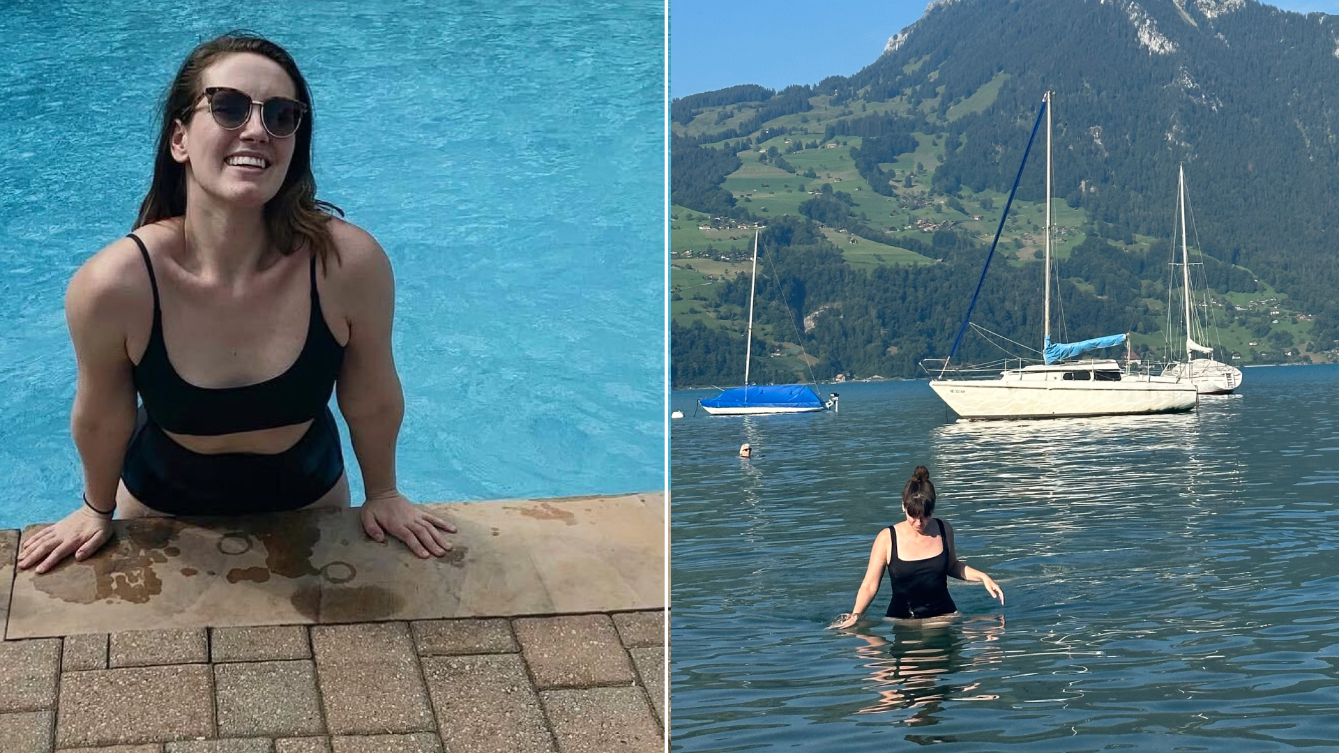 Halie LeSavage on two occasions wearing left on Friday swimsuits