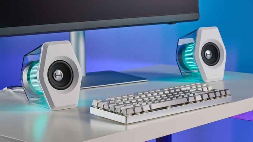 A pair of Edifier G2000 Pro gaming speakers with RGB lighting