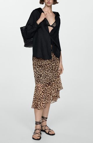 Leopard Print Ruched Midi Skirt