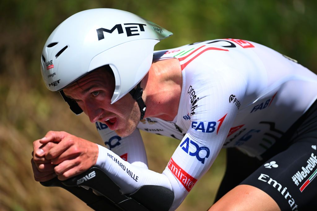 PERUGIA ITALY MAY 10 Mikkel Bjerg of Denmark and UAE Team Emirates sprints during the 107th Giro dItalia 2024 Stage 7 a 406km individual time trial stage from Foligno to Perugia 472m UCIWT on May 10 2024 in Perugia Italy Photo by Dario BelingheriGetty Images