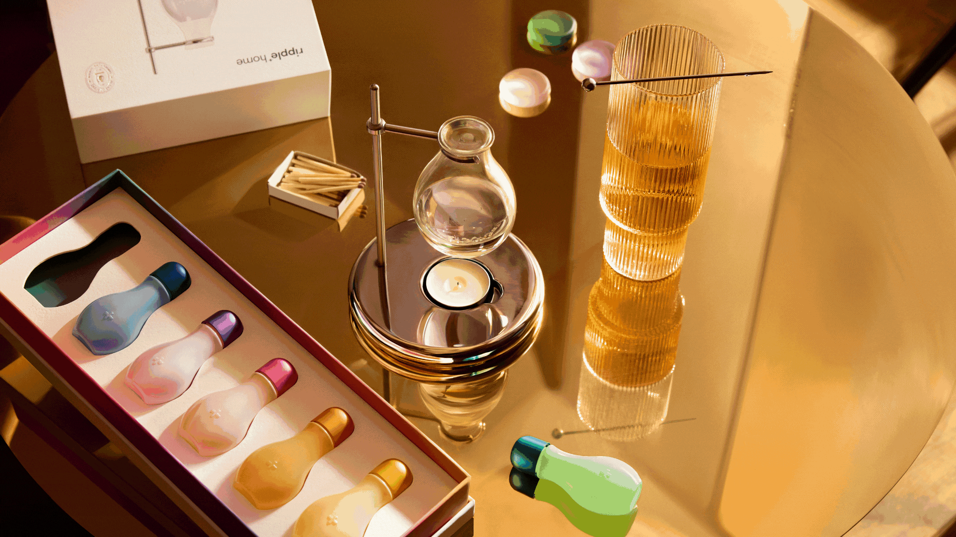 A GIF of ripple+ scent oil burner and essential oils