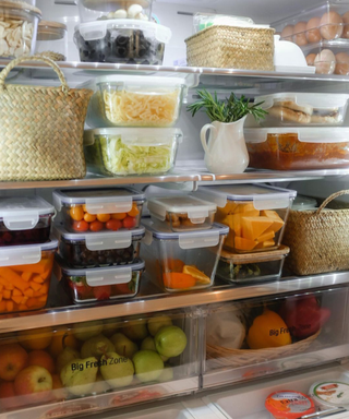 A well-organized fridge with containers of leftovers