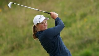 Lottie Woad of England looks on following her second shot on the 16th hole during the final round of the ISPS HANDA Women's Scottish Open 2025 at Dundonald Links Golf Course on July 27, 2025 in Troon, Scotland.