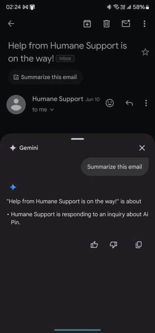 Gemini summarize this email feature on gmail for android