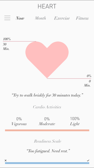 The Wellograph's "heart" screen shows you the details of your cardio.