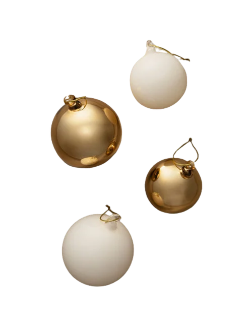 Gold & Cream Assorted Gloss Baubles, Set of 4