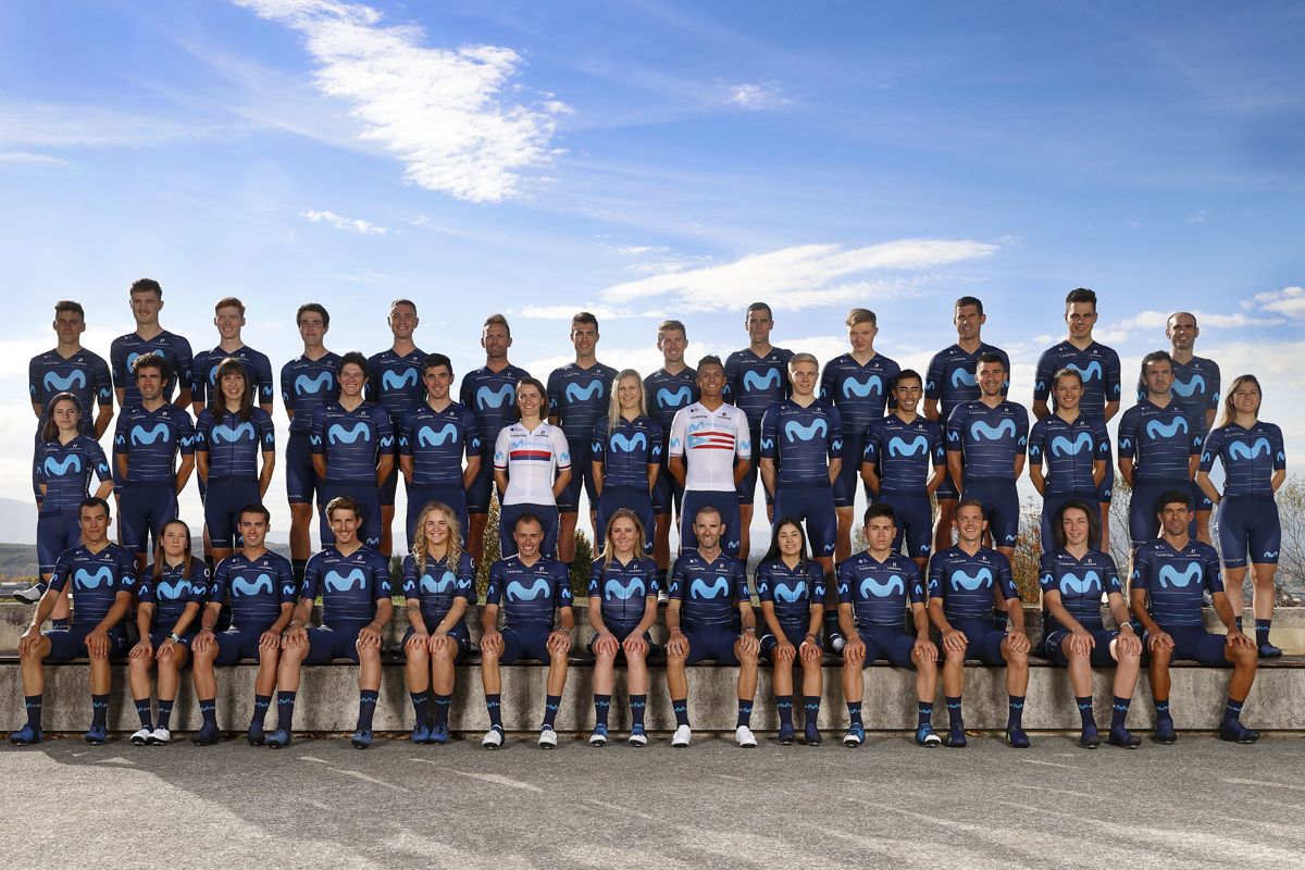 Movistar Team 2022 women&#039;s and men&#039;s squad at pre-season training camp wearing new jersey