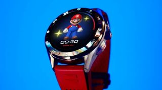 An image of the Tag Heuer Connected Super Mario edition on a blue background