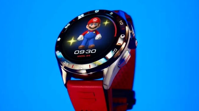 An image of the Tag Heuer Connected Super Mario edition on a blue background