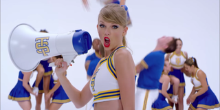 Taylor Swift in cheerleading outfit in Shake It Off music video