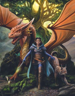 50th anniversary of Dungeons & Dragons; warrior with dragon and big cat