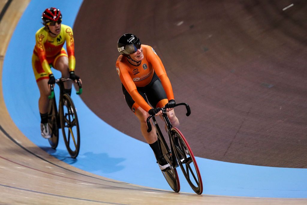 BERLIN GERMANY FEBRUARY 26 Kirsten Wild of the Netherlands celebrates after winning Womens Scratch Race during day 1 of the UCI Track Cycling World Championships Berlin at Velodrom on February 26 2020 in Berlin Germany Photo by Maja HitijGetty Images