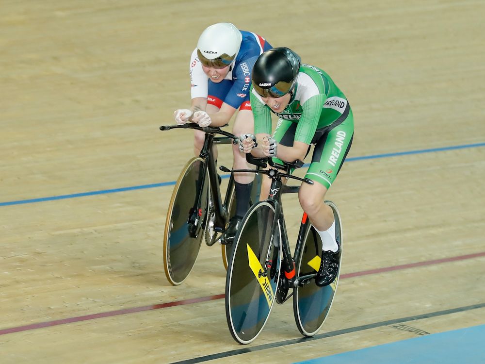 Katie Archibald of Great Britain and Anna Turvey of Ireland competes in Women's Individual Pusuit Qualifying on Day 4 in 2017 UCI Track Cycling World Championships