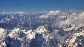 A view of the Himalayas from the summit of Everest