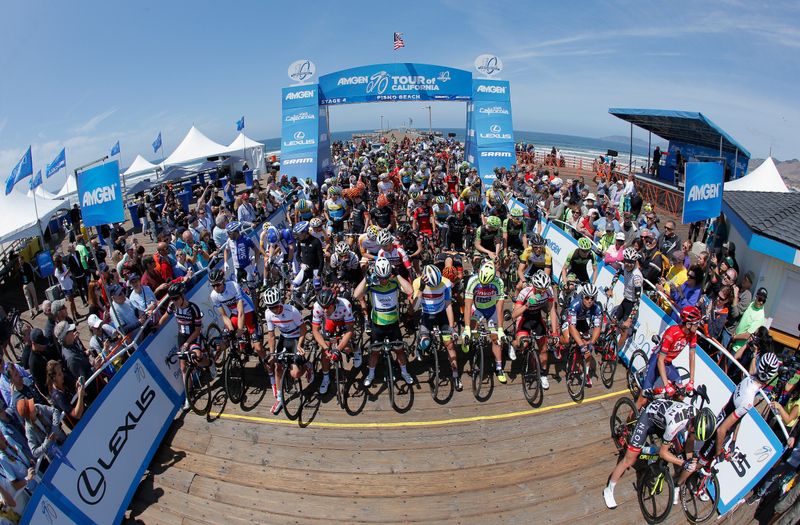 The riders await the start of the stage in Pismo Beach