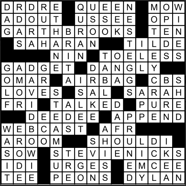 A solved crossword puzzle.