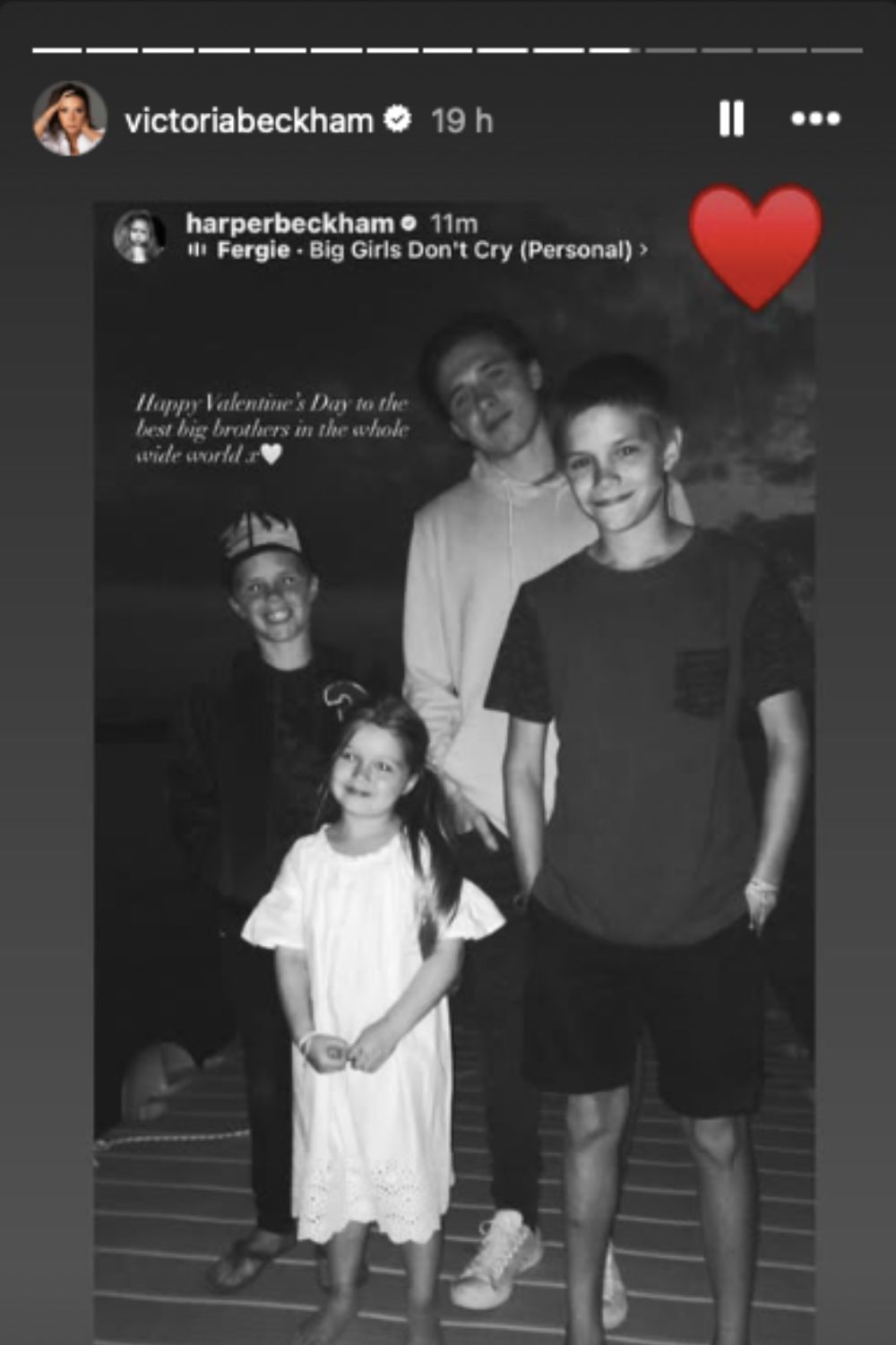 A screenshot of Victoria Beckham's instagram story