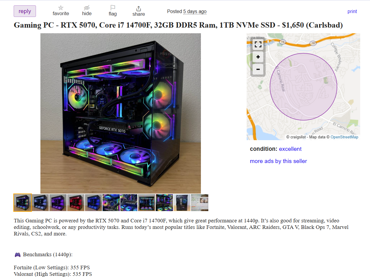 Craigslist PC listing