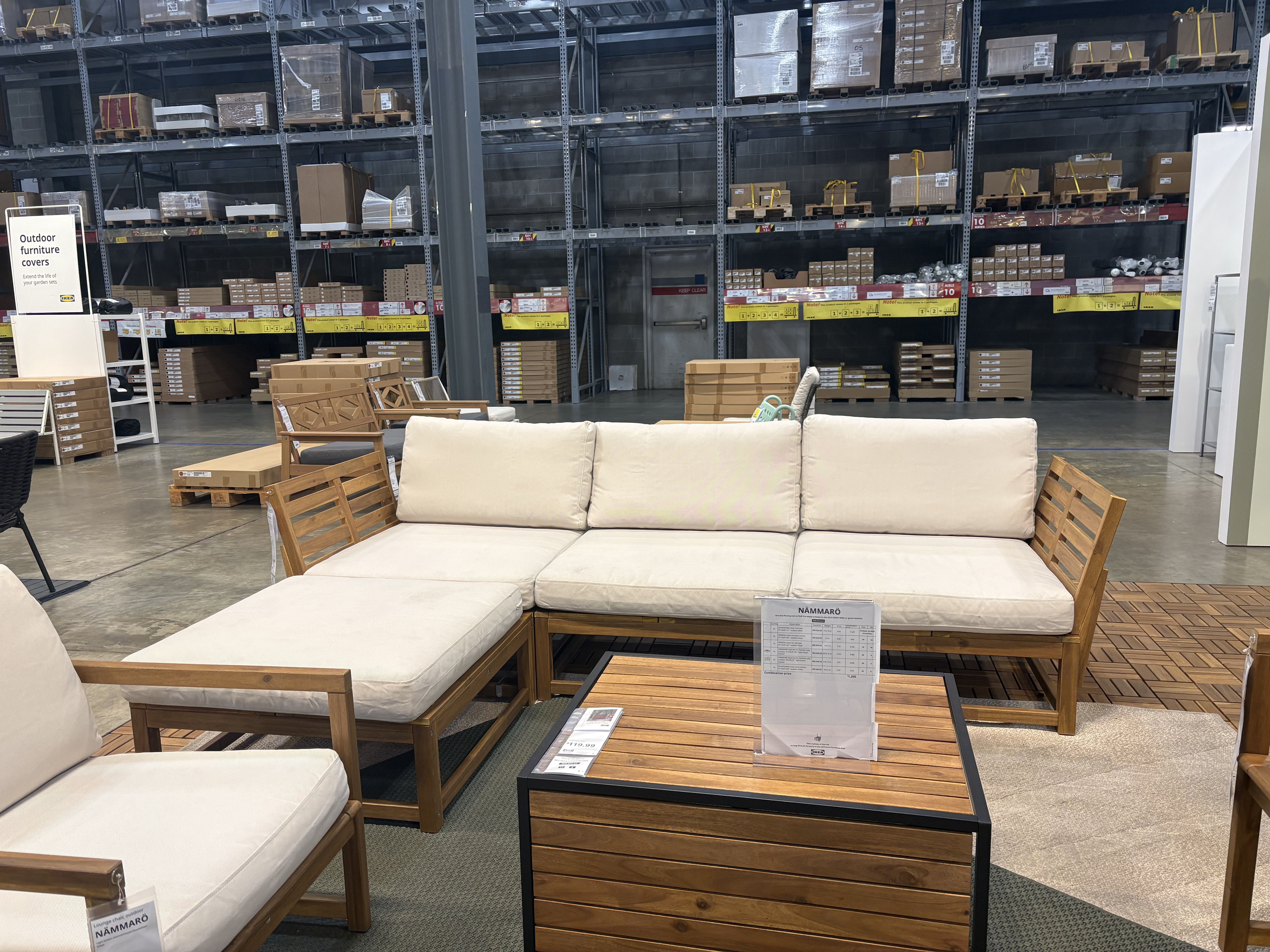 an IKEA outdoor sofa set in the IKEA showroom.