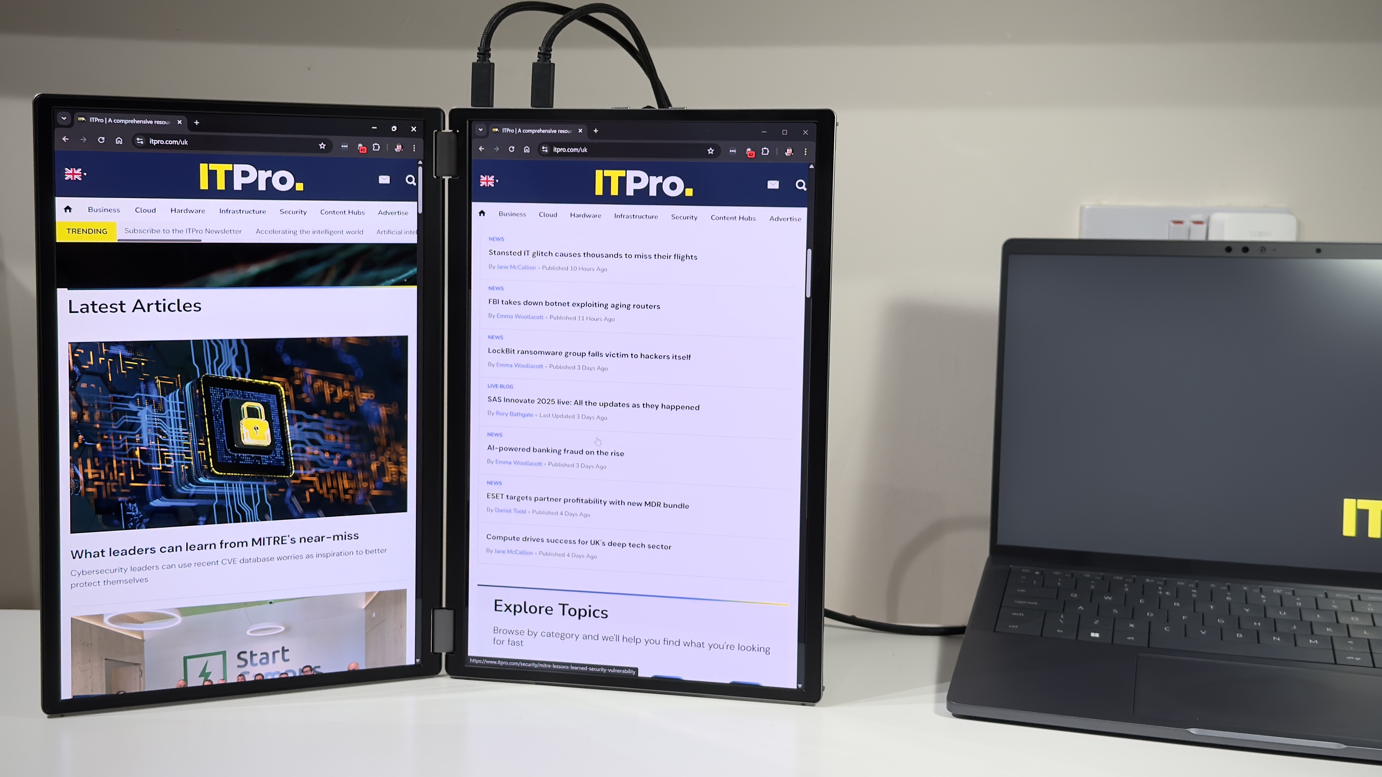 The Asus ZenScreen Duo MQ149CD on a desk