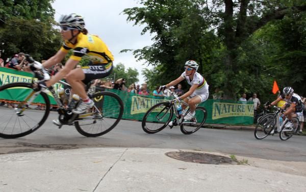 The race leader and the world champion round a corner