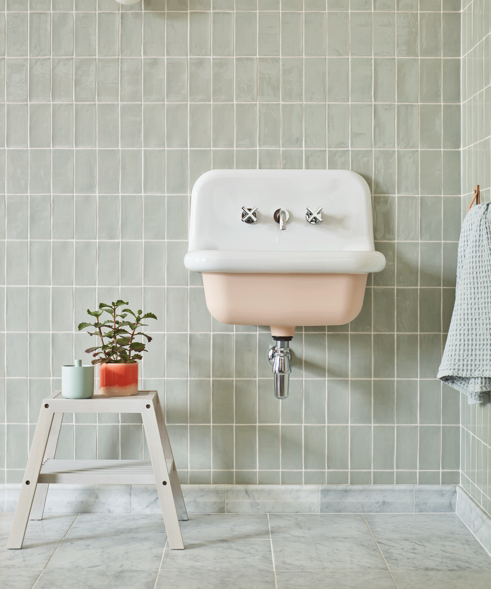 Save space and clutter with a wall hung basin