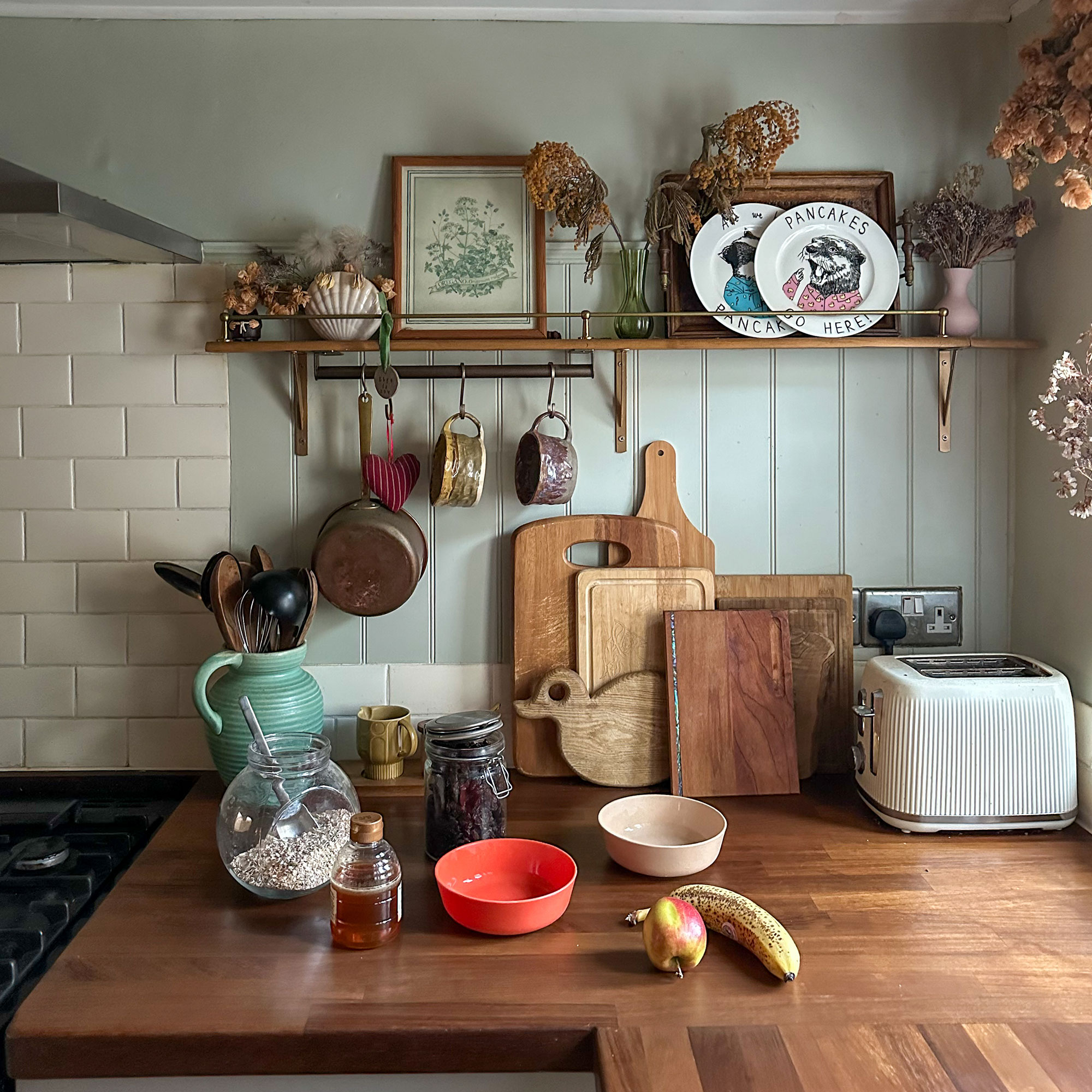 Kitchen counter with breakfast materials laid out