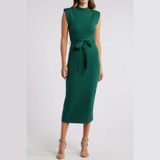 Mock Neck Sleeveless Midi Sweater Dress