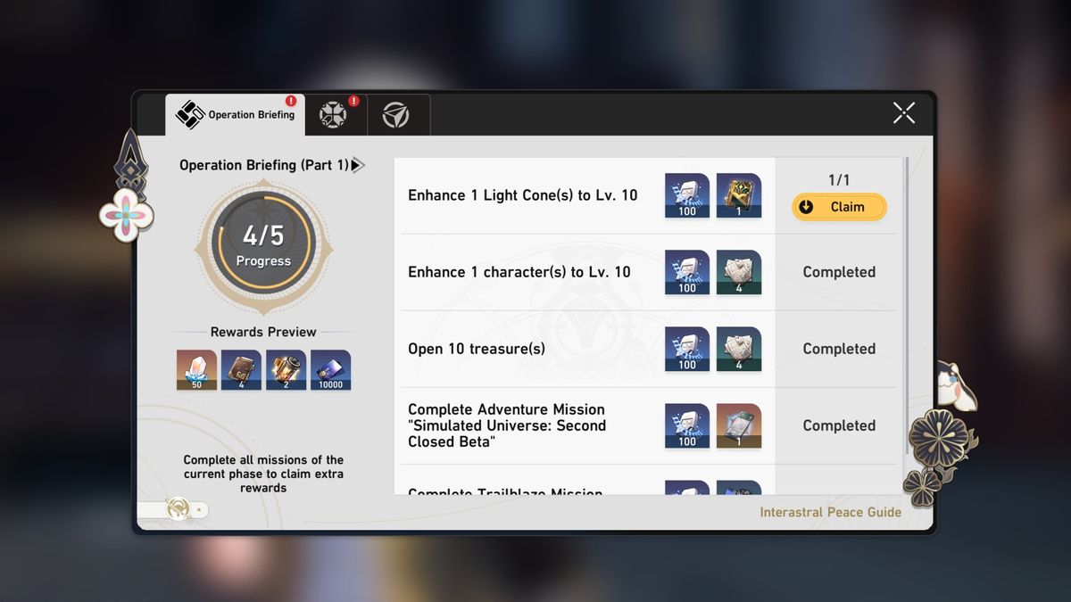 Honkai: Star Rail Trailblaze EXP - Operation Briefing rewards