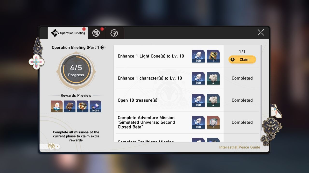 Honkai: Star Rail Trailblaze EXP - Operation Briefing rewards