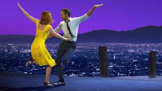 emma stone and ryan gosling dancing on a hilltop in La La Land