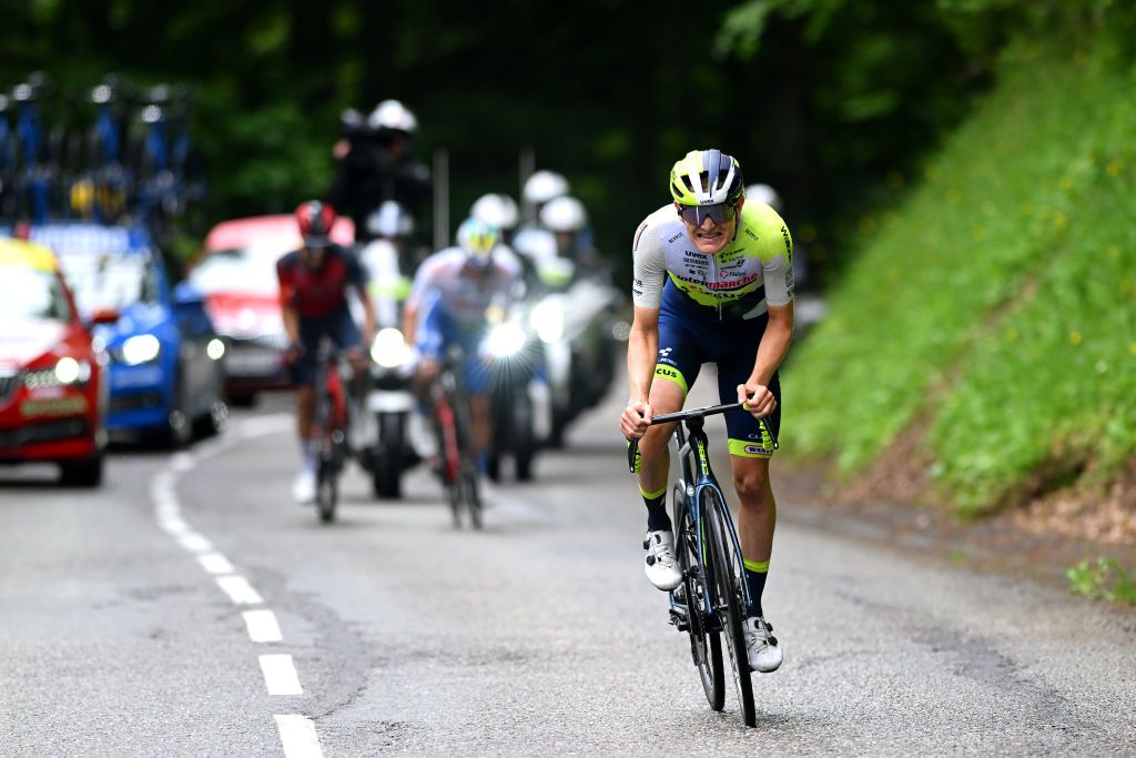 CRESTVOLAND FRANCE JUNE 09 Georg Zimmermann of Germany and Team Intermarch Circus Wanty attacks in the breakaway at final climb during the 75th Criterium du Dauphine 2023 Stage 6 a 1702km stage from Nantua to CrestVoland 1218m UCIWT on June 09 2023 in CrestVoland France Photo by Dario BelingheriGetty Images