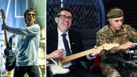 Johnny Marr [left] and Andy Burnham [right] playing some Smiths for a Ukrainian soldier