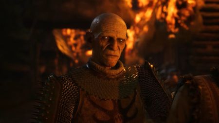 Blood of Dawnwalker antagonist glares to the side with glowing eyes