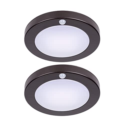 Lit-Path Led Flush Mount Ceiling Light, Closet Lighting Fixture With Motion Sensor, 10.5w, 700 Lumen, 6.2 Inch, Anti-Rust Galvanized Housing, Bronze Finish 5000k 2-Pack