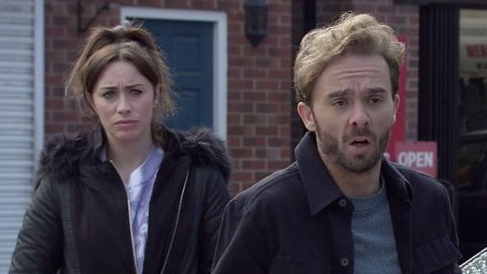 Shona looks at a shocked David Platt in Coronation Street 