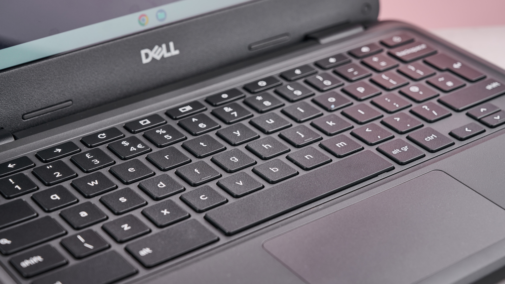Close-up of keyboard on Dell Chromebook 3120