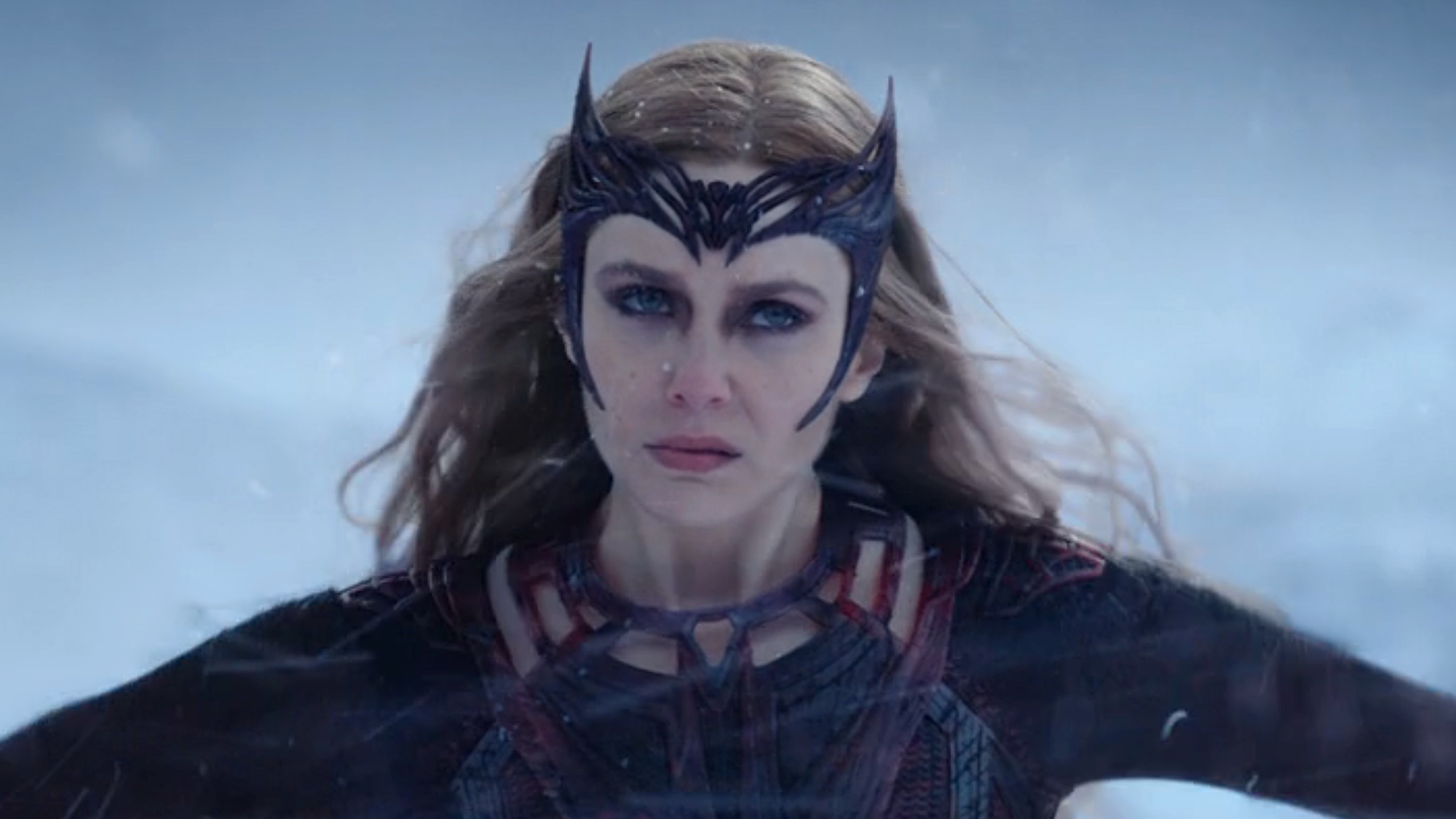 Scarlet Witch sneering as she starts to fly away from Wong in Doctor Strange in the Multiverse of Madness
