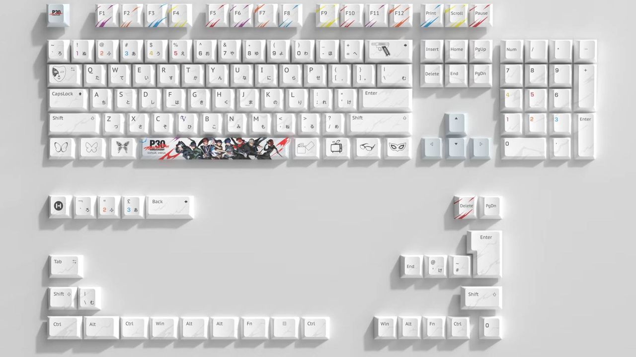 Close up of the Persona 30th Anniversary HYTE keycaps set.