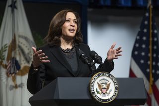 U.S. Vice President Kamala Harris speaks at the 40th Annual Black History Month Celebration in the South Court Auditorium of the White House