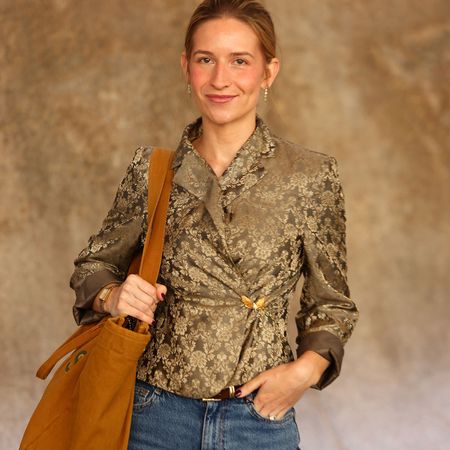 Woman in a jacquard jacket