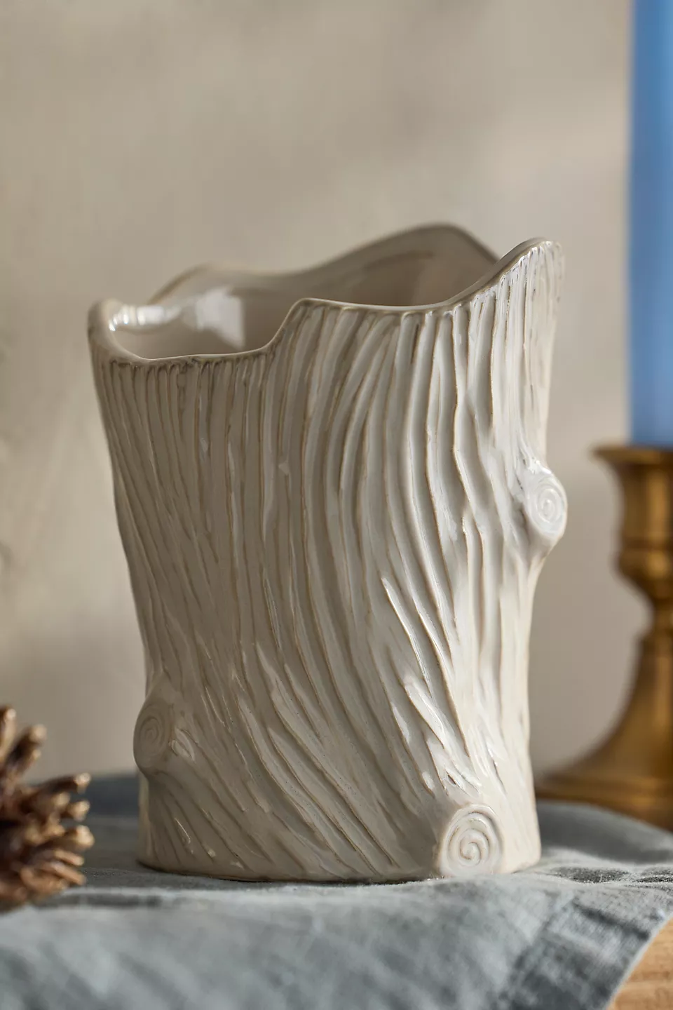 Terrain, Ivory Ceramic Faux Bois Vase