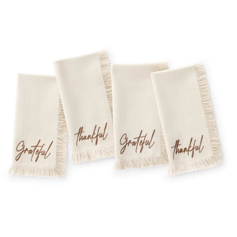 Fringed Harvest Sentiment Cotton Napkins, Set of 4