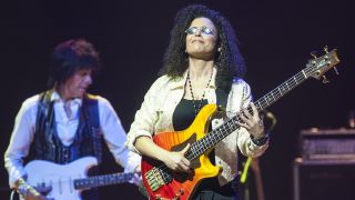 Jeff Beck and Rhonda Smith perform on stage at Symphony Hall on May 20, 2014 in Birmingham, United Kingdom.