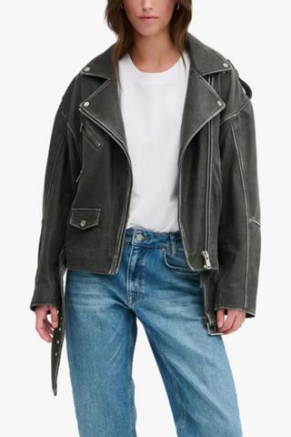 My Essential Wardrobe Gilo Retro Boxy Biker Leather Jacket